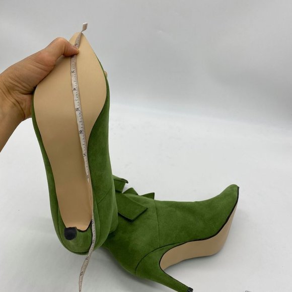 Green Closed Point Toe Boots Comfort Pleated Zippe - Picture 8 of 10